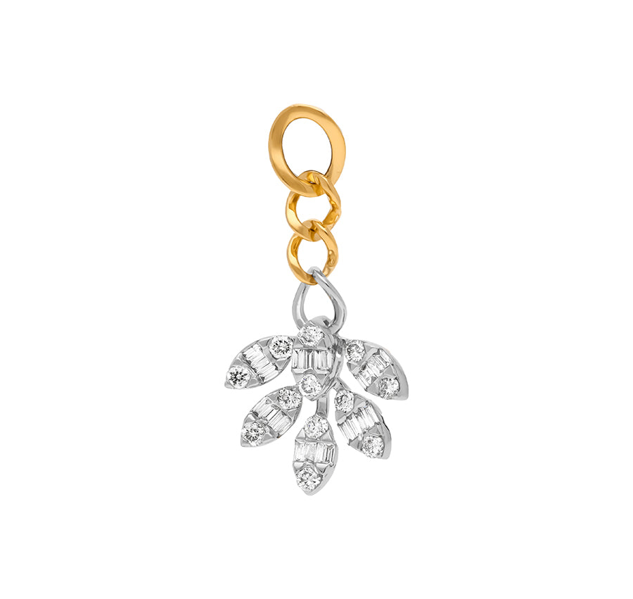 Leaf Shape Round And Baguette Natural Diamond Dual Tone Pendant