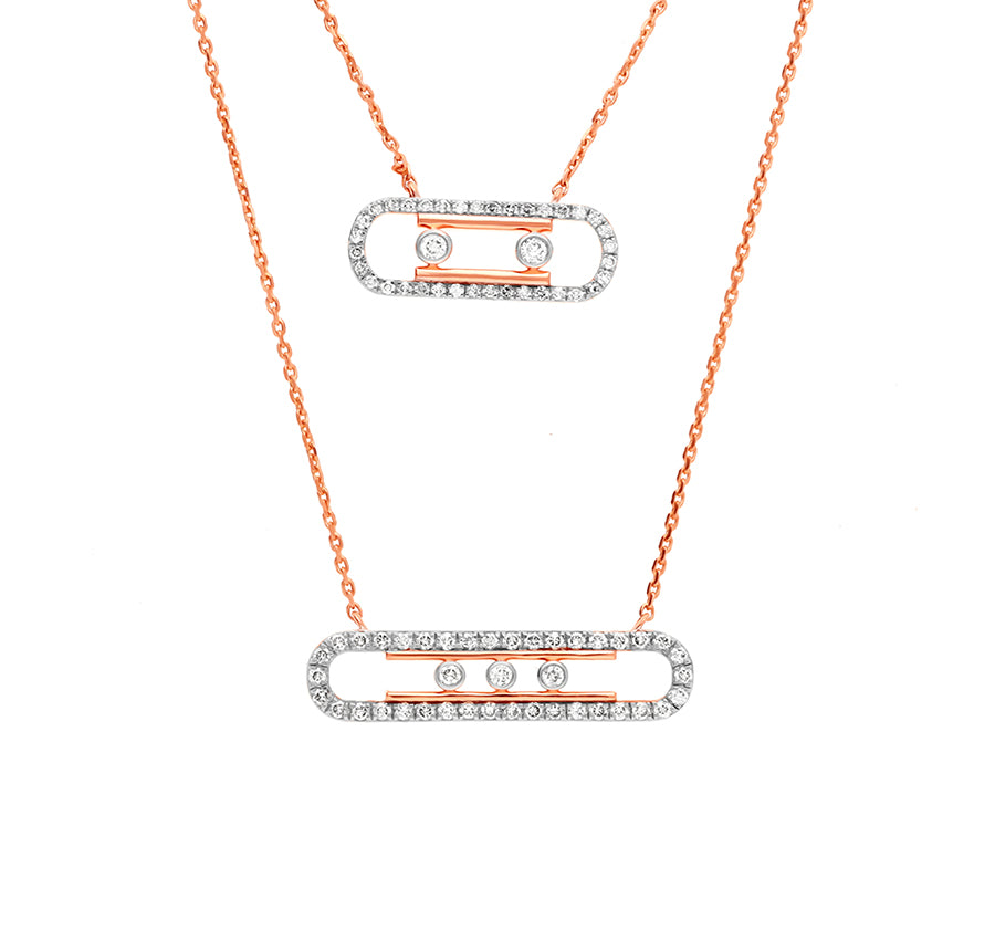 Elliptical Shape Round Natural Diamond Rose Gold Double Chain Necklace