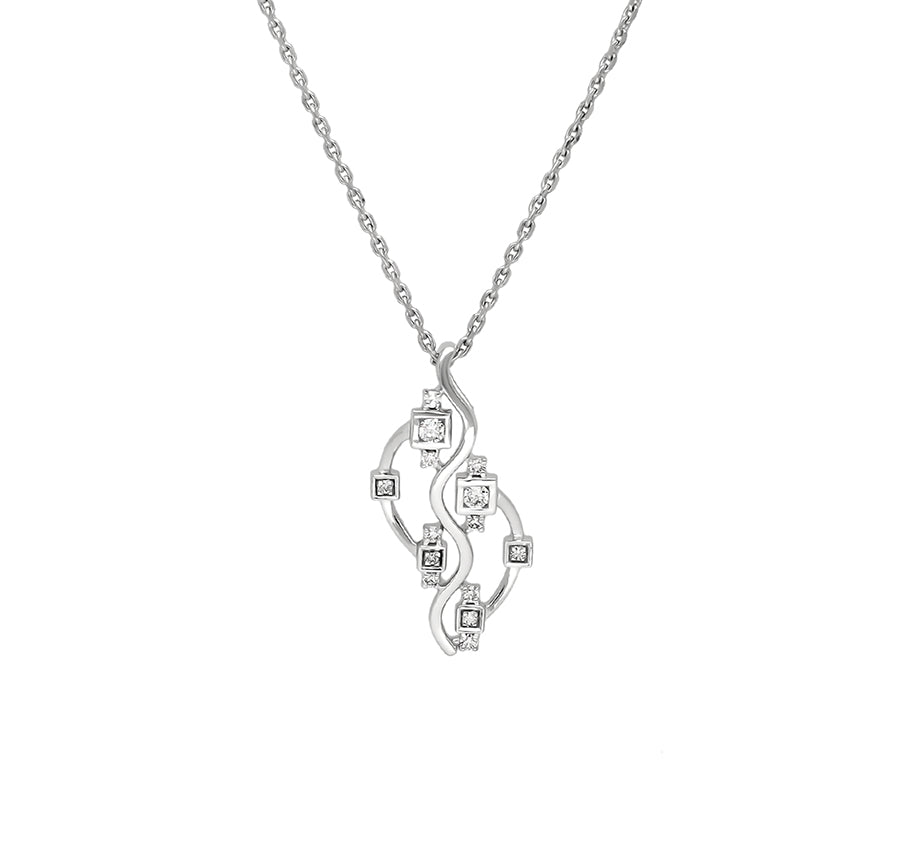 Round Natural Diamond White Gold Necklace Set