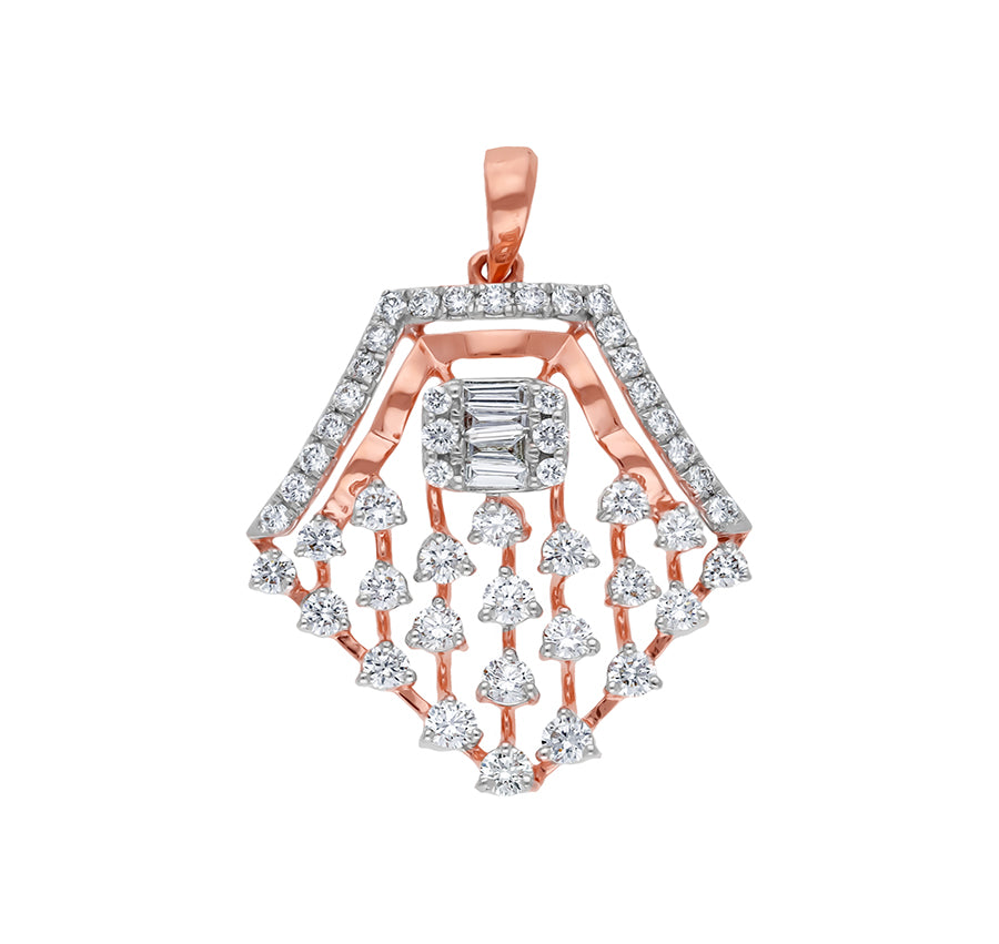 Baguette With Round Natural Diamond Rose Gold Pendant Set