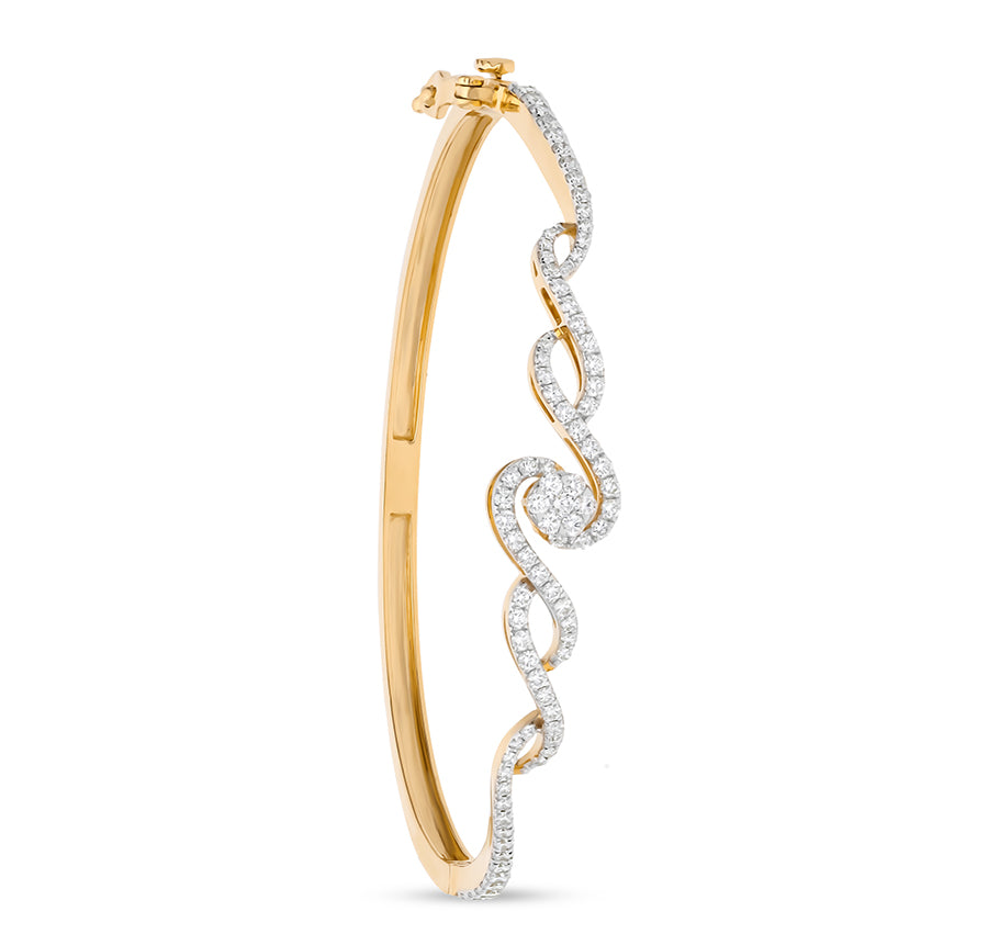 Tilde Sign Shape Round Natural Diamond Yellow Gold Box Clasp Bracelet