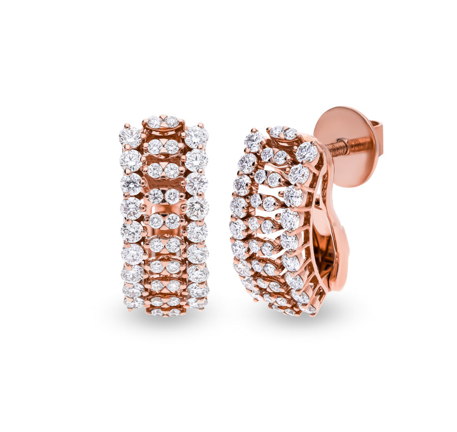 Round Shape Natural Diamond With Prong Setting Rose Gold Stud Earrings