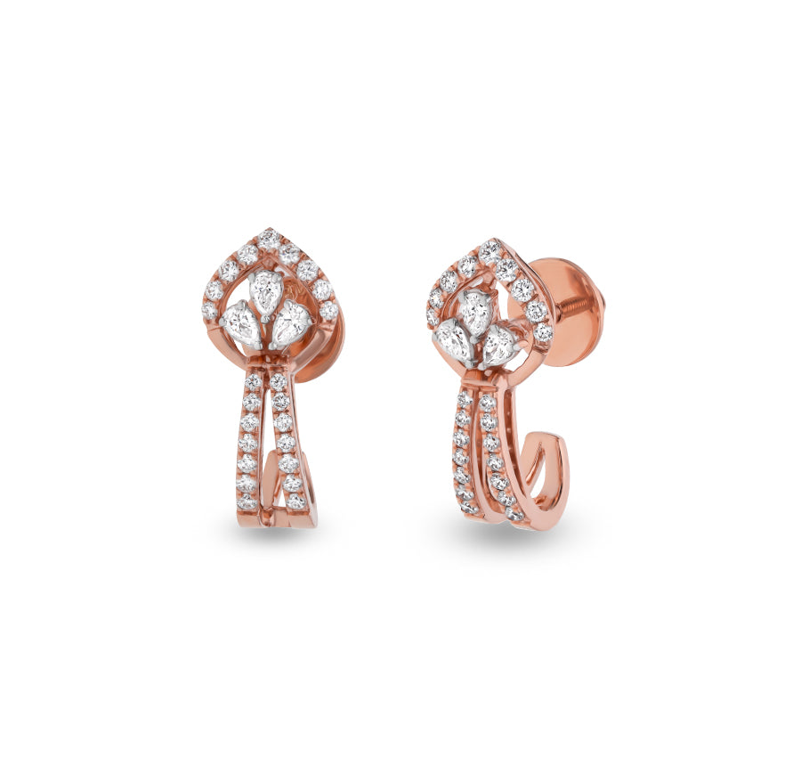 Tear Shaped Formosity Round Cut Diamond Rose Gold Stud Earrings