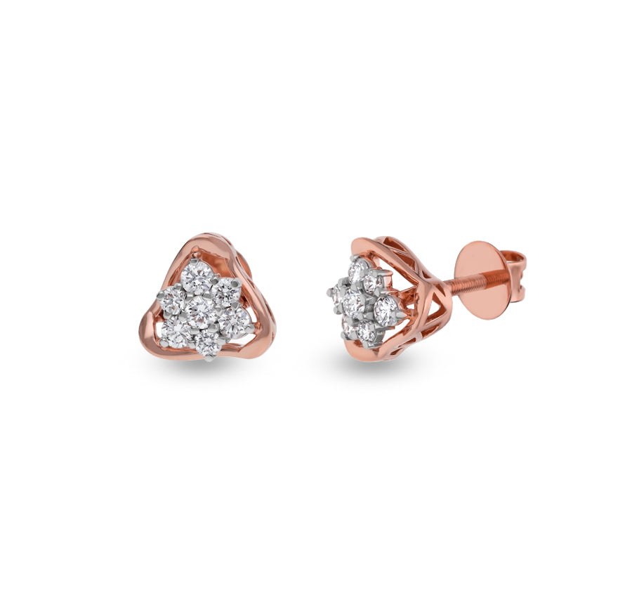 Polygon Enchanting Rose Gold Diamond Stud Earrings