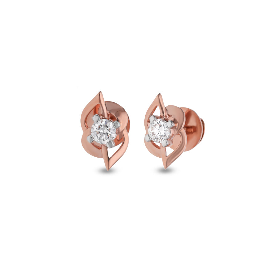 Eighth Note Spark Solitaire Rose Gold Diamond Stud Earrings