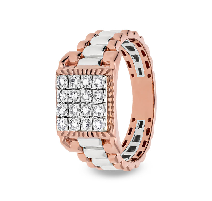 Round Natural Diamond With Pave Set Dual Tone Men Ring