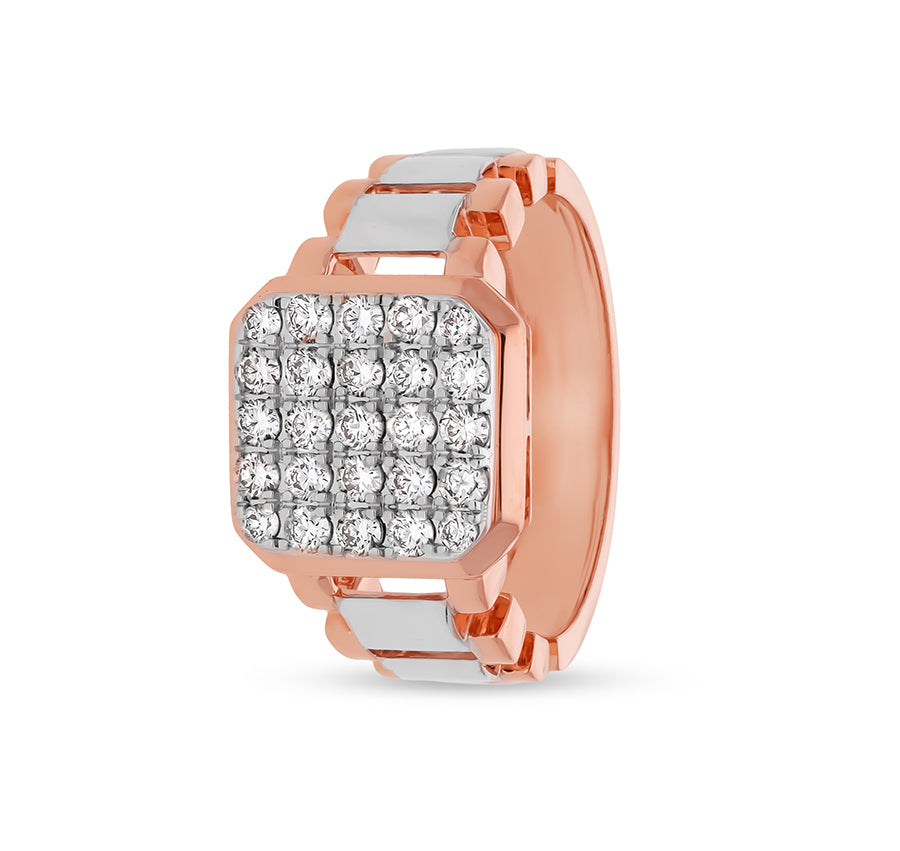 Square Shape Round Natural Diamond With Prong Dual Tone Men Ring