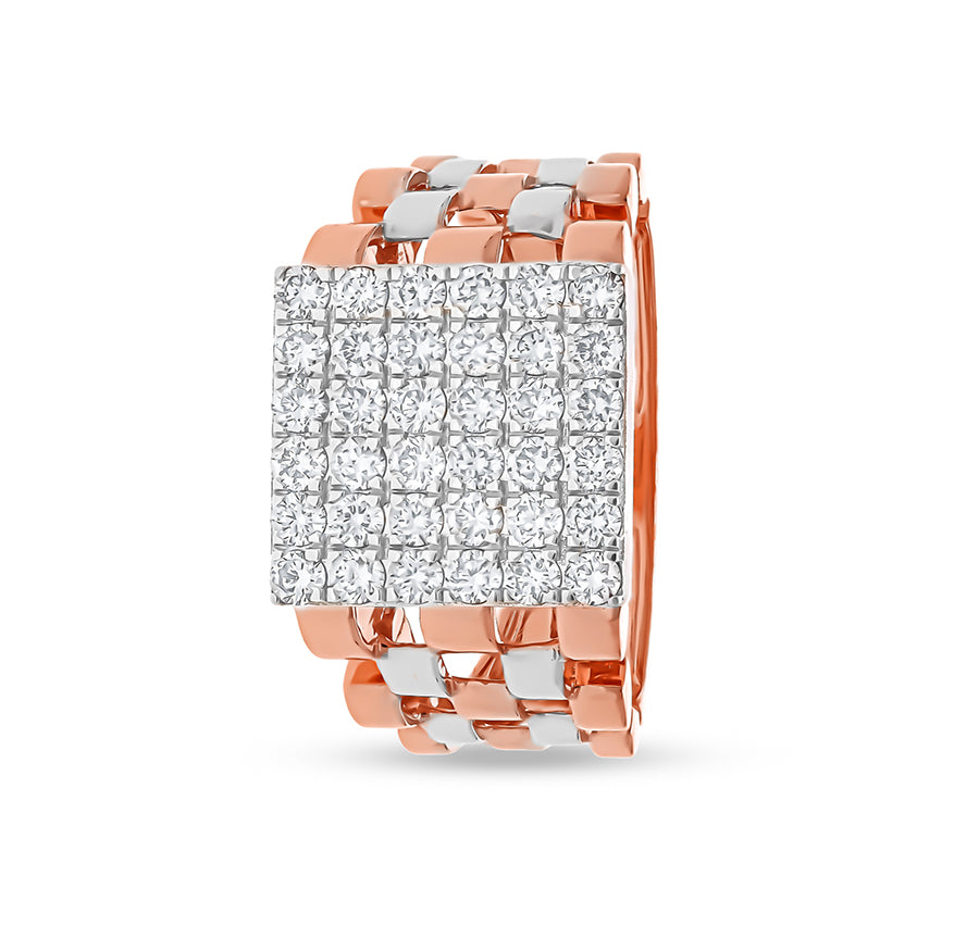 Square Shape Round Natural Diamond With Prong Set Dual Tone Ring