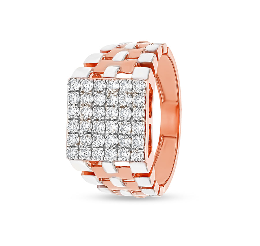 Square Shape Round Cut Diamond With Prong Setting Dual Tone Men Ring