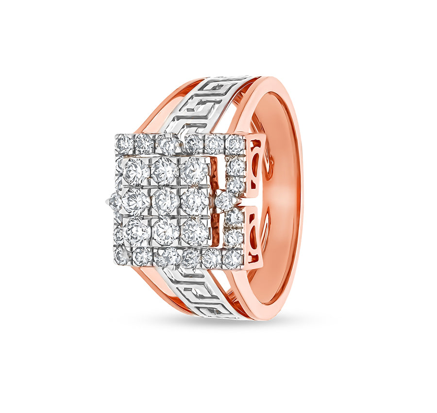 Squarish Shape Round Natural Diamond With Prong Set Dual Tone Men Ring