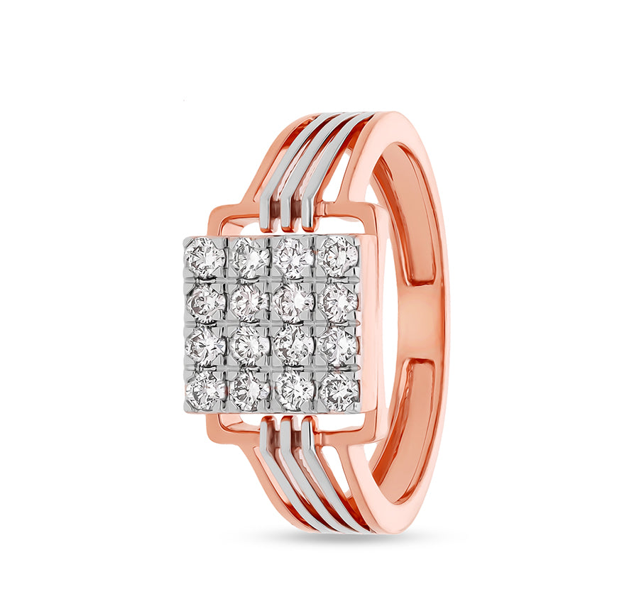 Round Shape Natural Diamond With Square Pressure Setting Dual Tone Men Ring