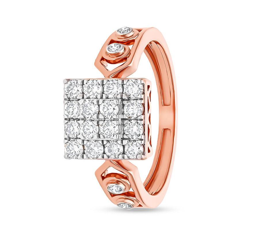 Square Shape Round Natural Diamond With Bezel and Prong Set Rose Gold Men Ring
