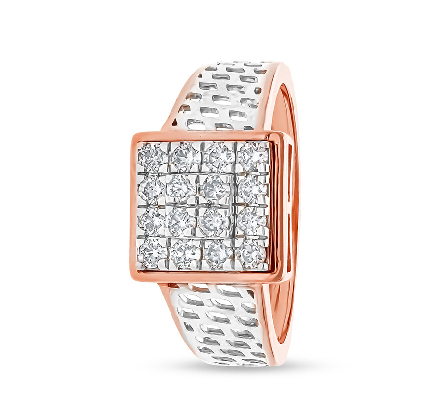 Square Shape Round Natural Diamond With Prong Set Dual Tone Men Ring