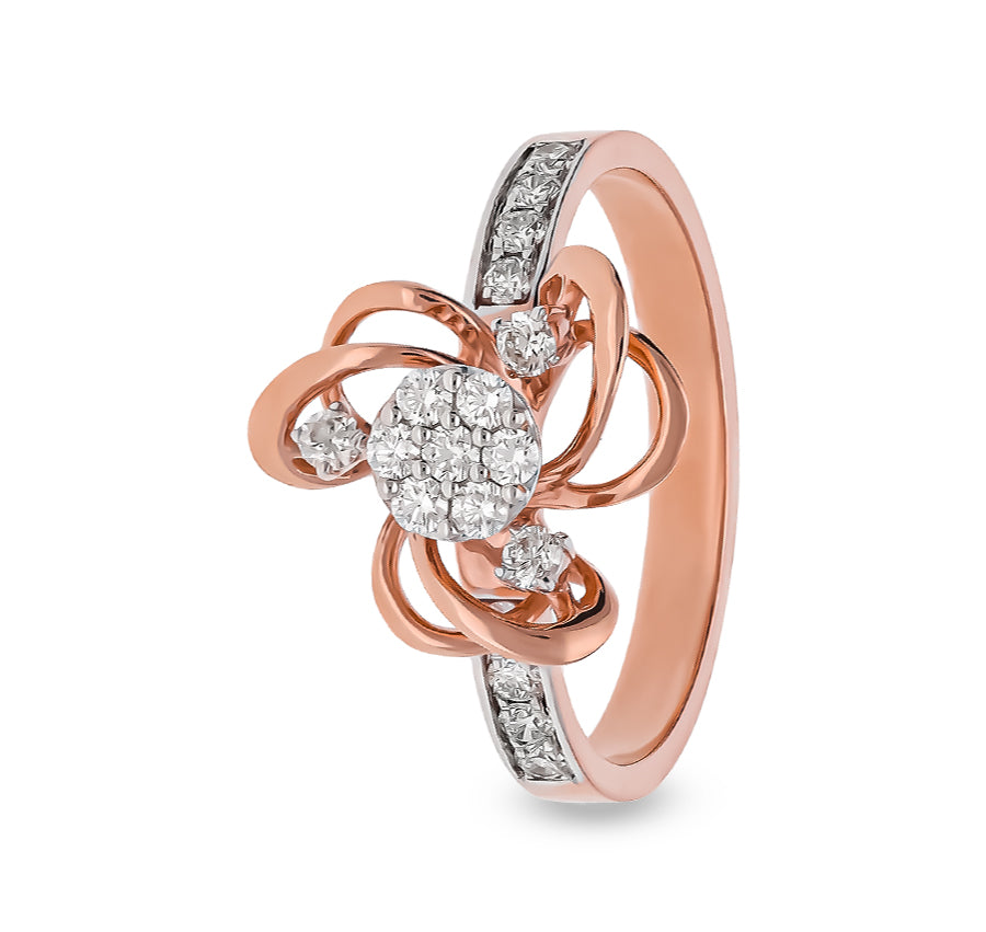 Flourish Floral Round Diamond With Prong Set Casual Ring