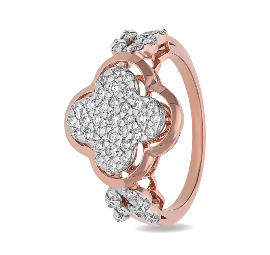 The Floral Shaped Round Diamond With Pave Setting Rose Gold Engagement Ring
