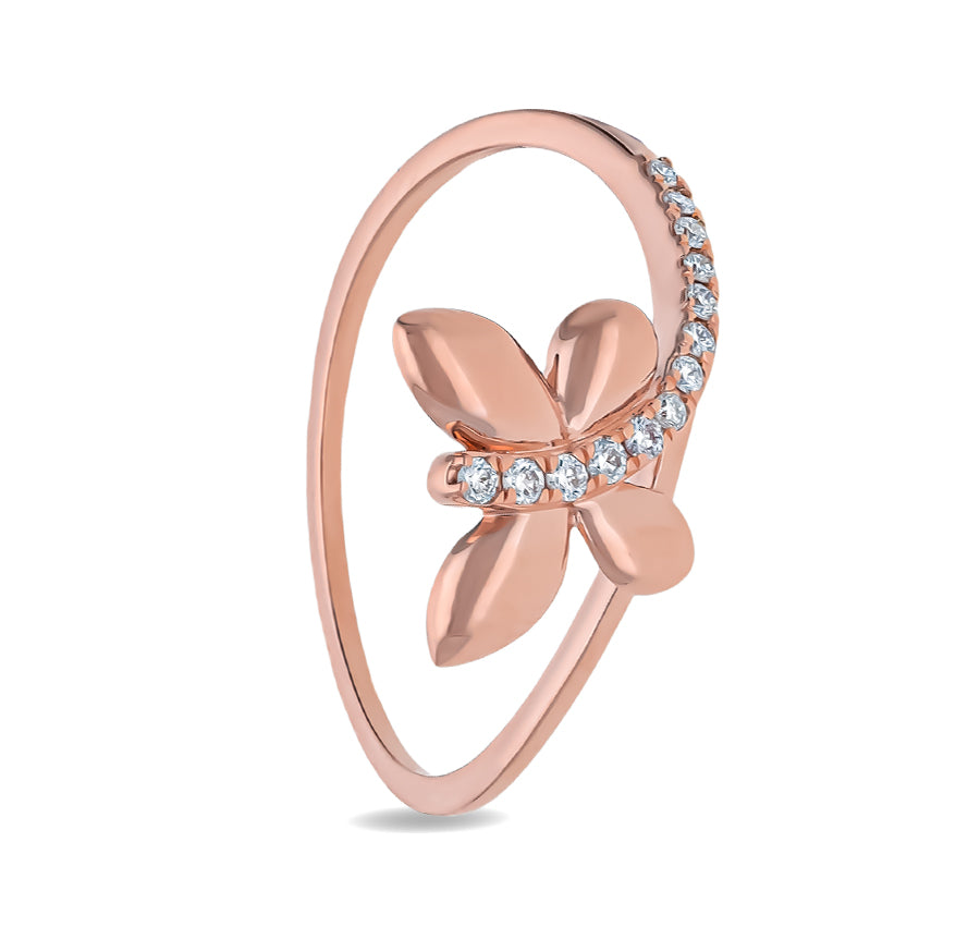 Butterfly Shaped Round Natural Diamond With Studded Rose Gold Casual Ring