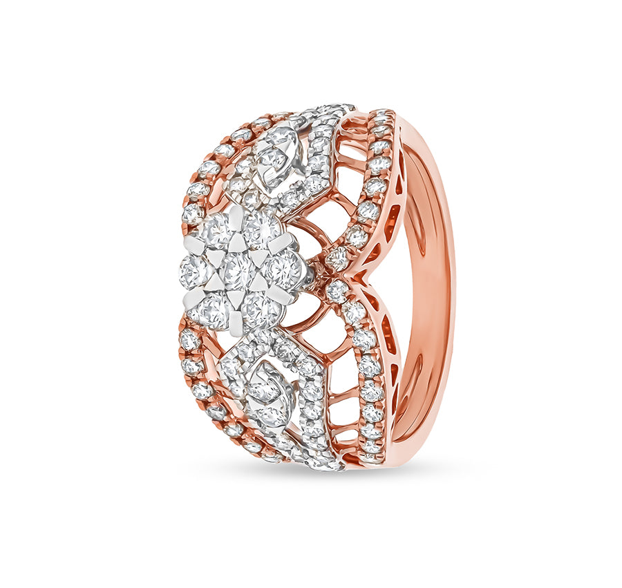 Round Shape Natural Diamond With Prong Setting Rose Gold Engagement Ring