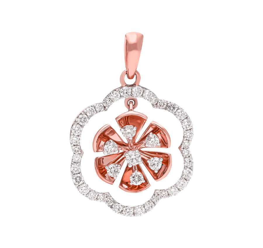 The Navya Round Diamond With Prong Set Rose Gold Cocktail Pendant Set