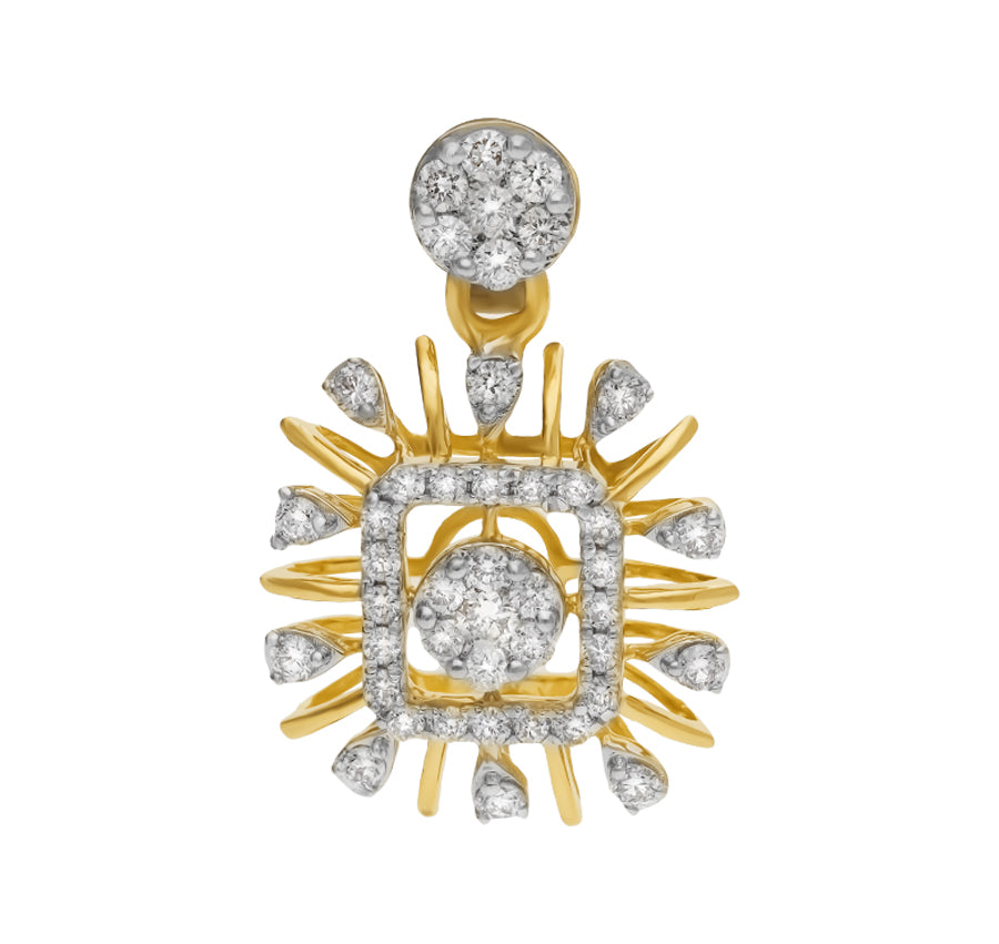 Squarish tear Gleam Prong Setting Yellow Gold Diamond Pendant Set