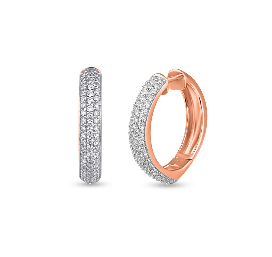 Round Natural Diamond With Pave And Prong Set Rose Gold Hoop Earrings