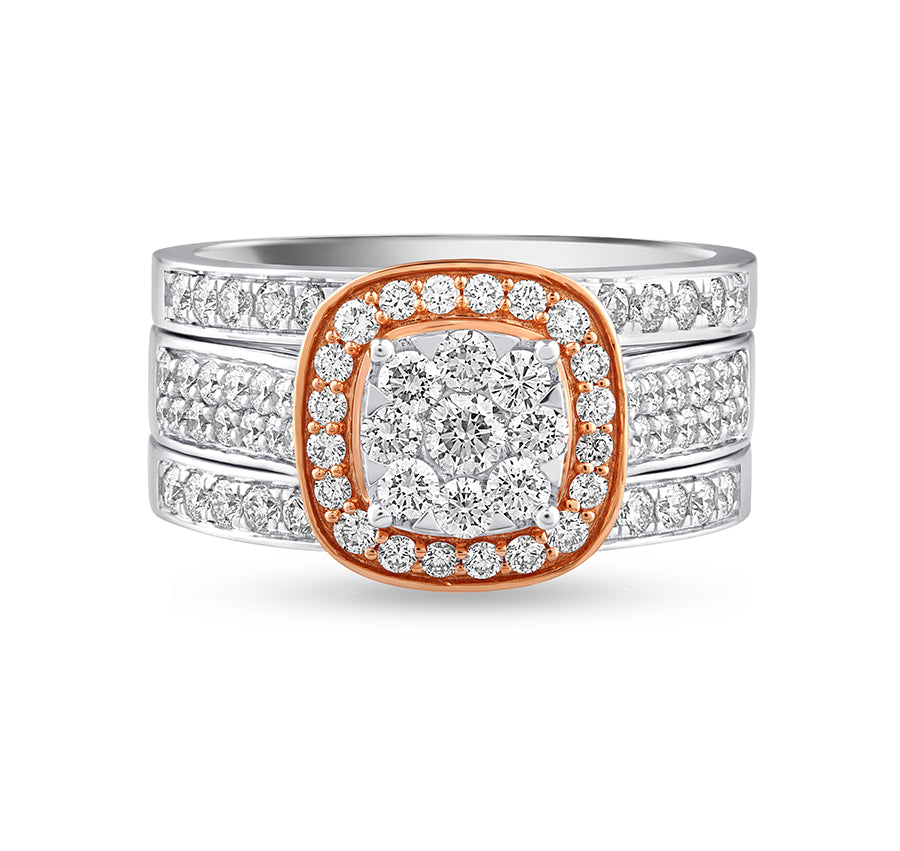 Cushion Shape Filed With Round Natural Diamond Dual Stone Engagement Ring