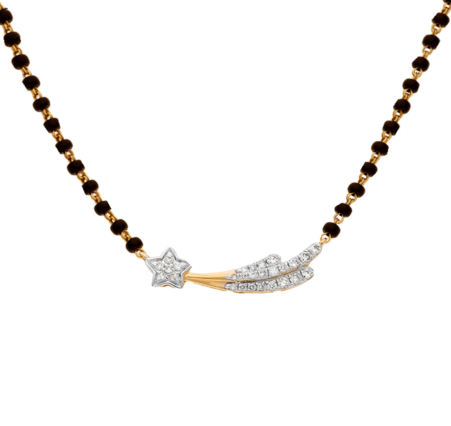 Star Shape Round Natural Diamond Yellow Gold Tanmaniya Mangalsutra