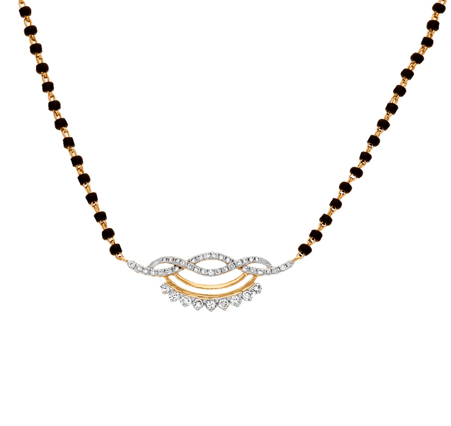 Twisted Tapes Shape Round Natural Diamond Yellow Gold Tanmaniya mangalsutra