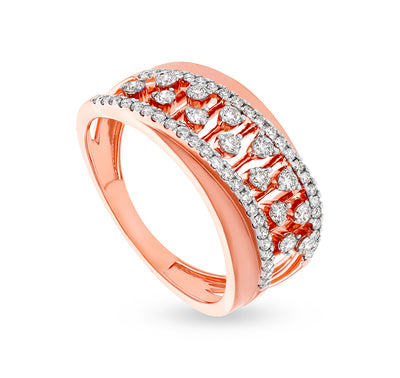 Round Natural Diamond With Prong & French Setting Rose Gold Casual Ring