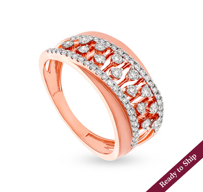 Round Natural Diamond With Prong & French Setting Rose Gold Casual Ring