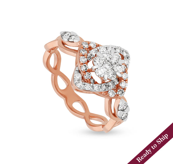 Round Natural Diamond  With Prong Setting Rose Gold Casual Ring