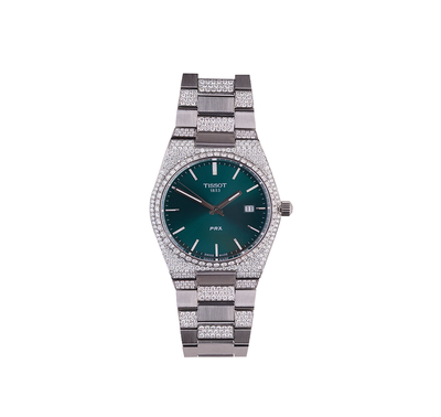 Tissot PRX Quartz Green Dial Natural Diamond Studded Standsteel Watch