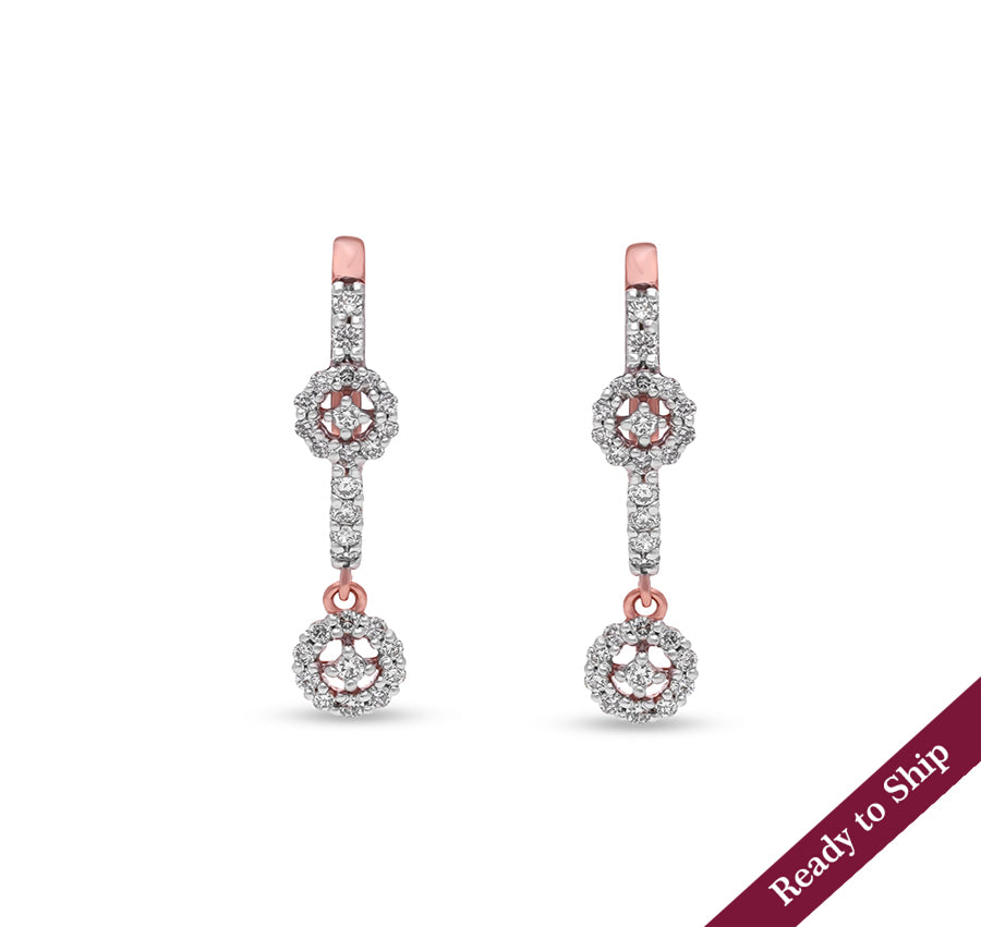 Round Natural Diamond With Prong setting Rose Gold Drop & Dangle Earring