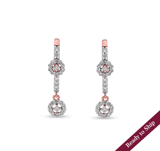 Round Natural Diamond With Prong setting Rose Gold Drop & Dangle Earring