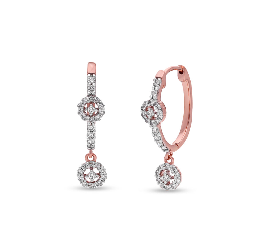 Round Natural Diamond With Prong setting Rose Gold Drop & Dangle Earring