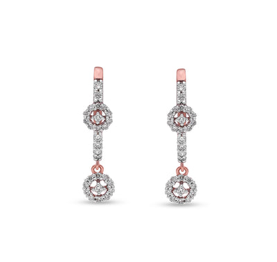 Round Natural Diamond With Prong setting Rose Gold Drop & Dangle Earring