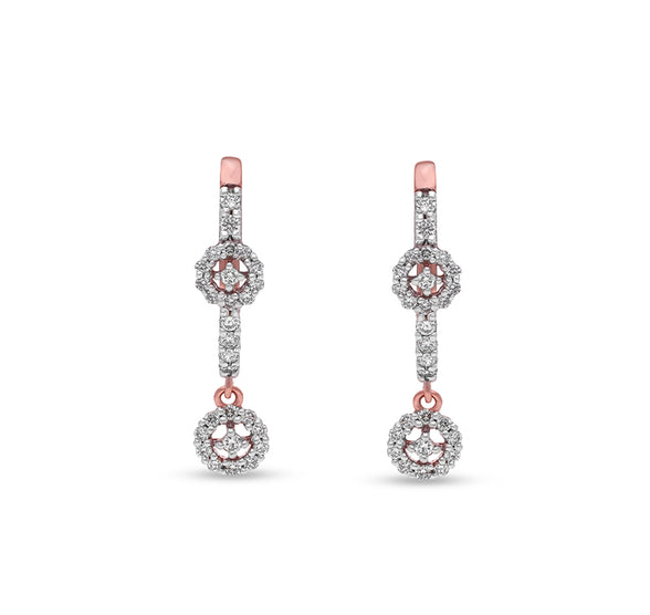 Round Natural Diamond With Prong setting Rose Gold Drop & Dangle Earring