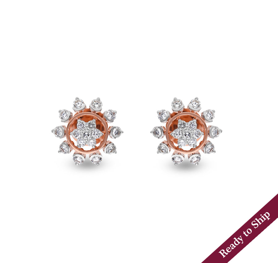 Bulbous Drip Prong Setting Rose Gold Dainty Stud Earrings