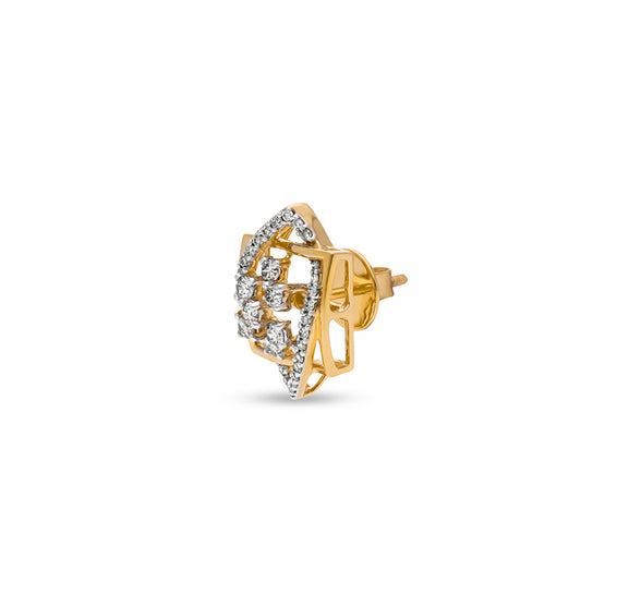 Square & Marquise shape Round Natural Diamond With Prong Set Yellow Gold Stud Earring