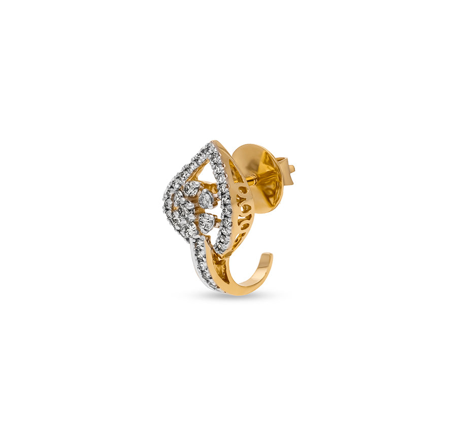 Leaf Shape Round Natural Diamond With Prong setting Yellow Gold Stud Earring