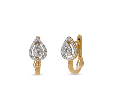 Pear Shape Round Natural Diamond With Prong set Yellow Gold Halo Hoop Earrings