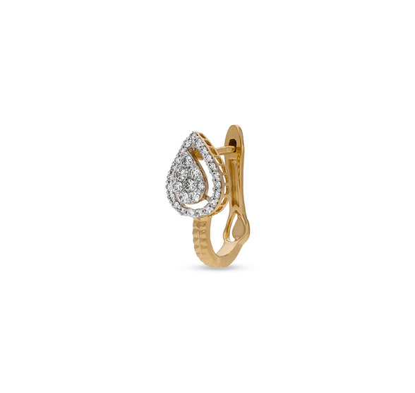 Pear Shape Round Natural Diamond With Prong set Yellow Gold Halo Hoop Earrings