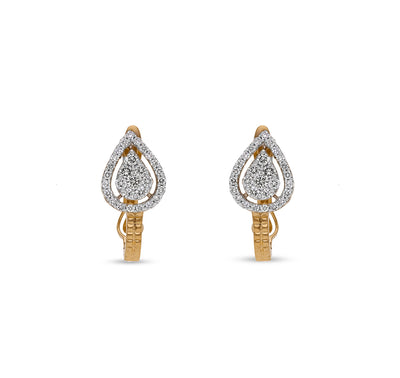 Pear Shape Round Natural Diamond With Prong set Yellow Gold Halo Hoop Earrings