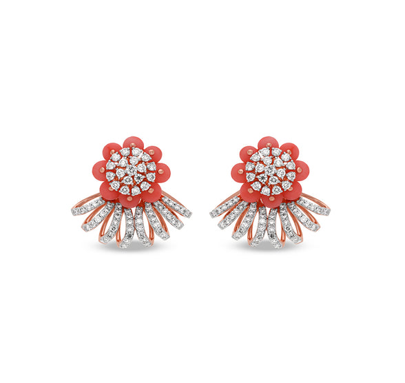 Flower Shape Synthetic Orange Stone Rose Gold Diamond Stud Earrings