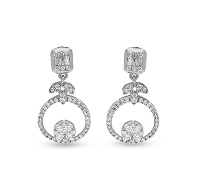 Round Shape Diamond with Prong Setting White Gold Drop & Dangle Earrings