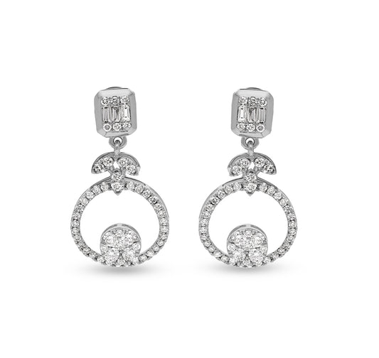 Round Shape Diamond with Prong Setting White Gold Drop & Dangle Earrings