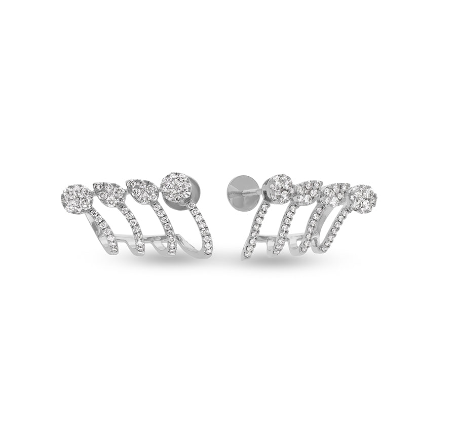 Claw Shape Round Cut Diamond With Prong Set White Gold Stud Earring