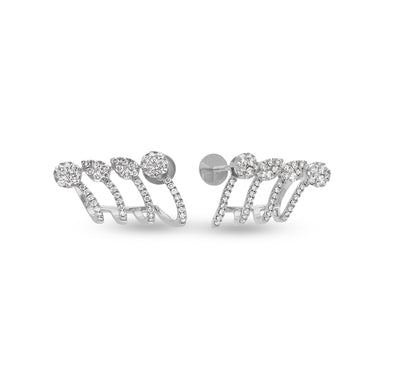 Claw Shape Round Cut Diamond With Prong Set White Gold Stud Earring