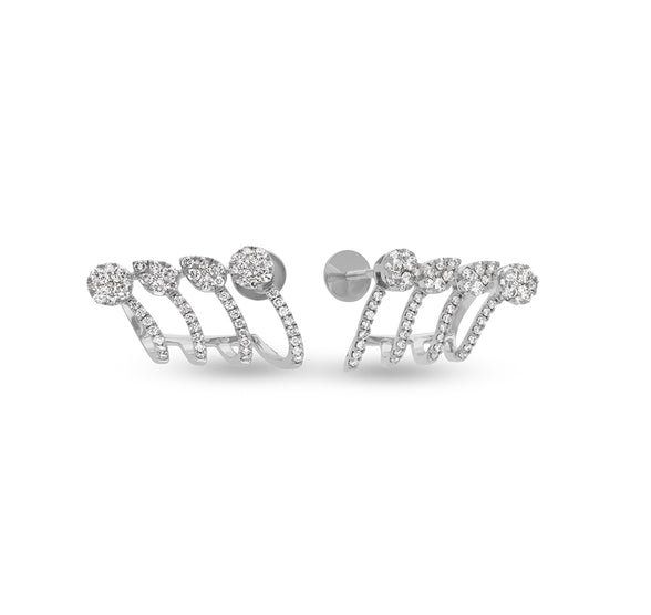 Claw Shape Round Cut Diamond With Prong Set White Gold Stud Earring