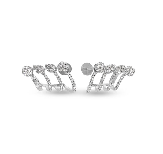 Claw Shape Round Cut Diamond With Prong Set White Gold Stud Earring