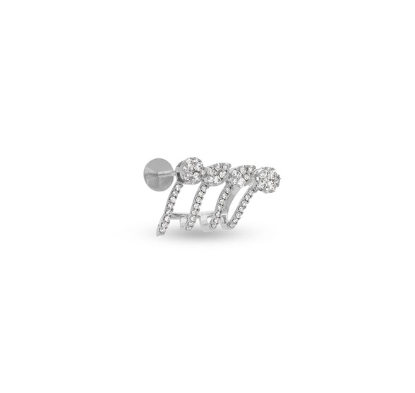 Claw Shape Round Cut Diamond With Prong Set White Gold Stud Earring